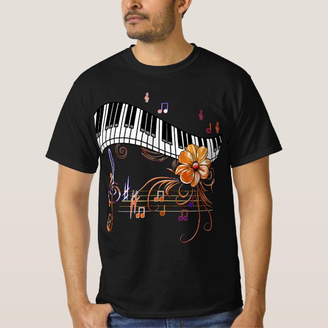 Piano Musically Keyboard Gold Flower  T-Shirt (Vorderseite)