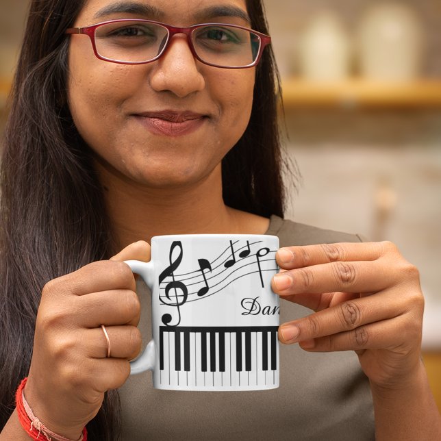 Piano-Musiknoten Skriptname Schwarz-weiß Kaffeetasse (Von Creator hochgeladen)