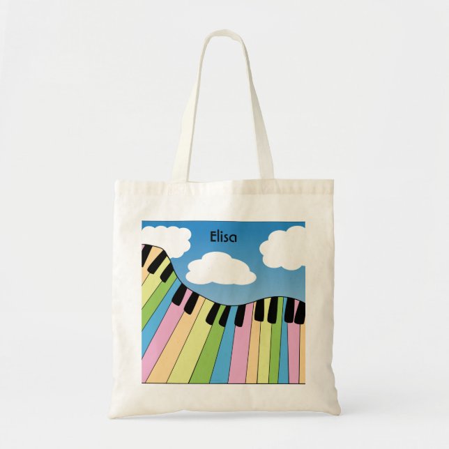 Piano Neon Color Blue Sky Wolken Musik personalisi Tragetasche (Vorne)