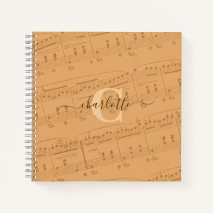 Piano Notes Music Sheet Monogram Peach Elegant Notizbuch