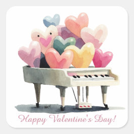 Piano of Love Hearts Valentine's Day Quadratischer Aufkleber