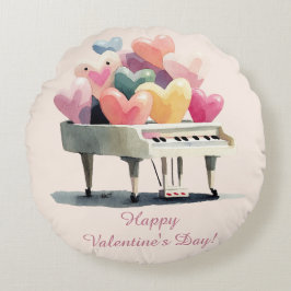 Piano of Love Hearts Valentine's Day Rundes Kissen