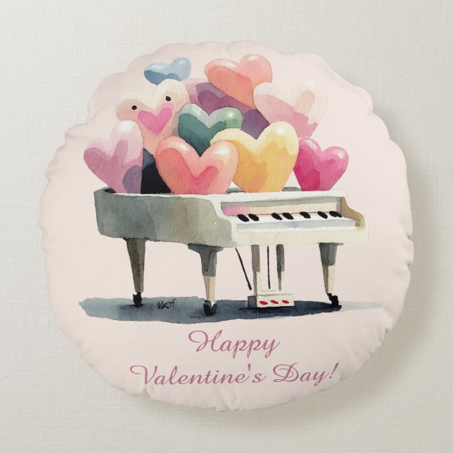 Piano of Love Hearts Valentine's Day Rundes Kissen (Vorderseite)