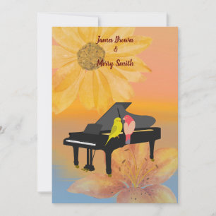Piano Parrots Dreamy Blume Sonnenuntergang Hochzei Einladung