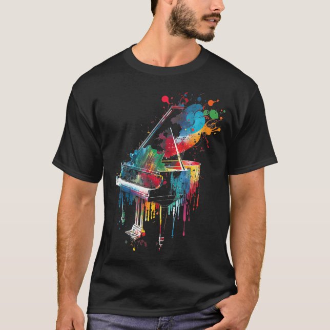 Piano Piano Splash Art Jazz Komponist T-Shirt (Vorderseite)
