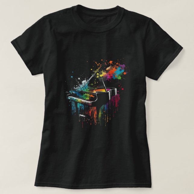 Piano Piano Splash Art Jazz Komponist T-Shirt (Design vorne)