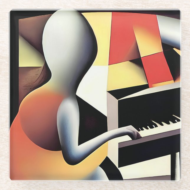 Piano Player - Art von Airbrush Glasuntersetzer (Vorderseite)
