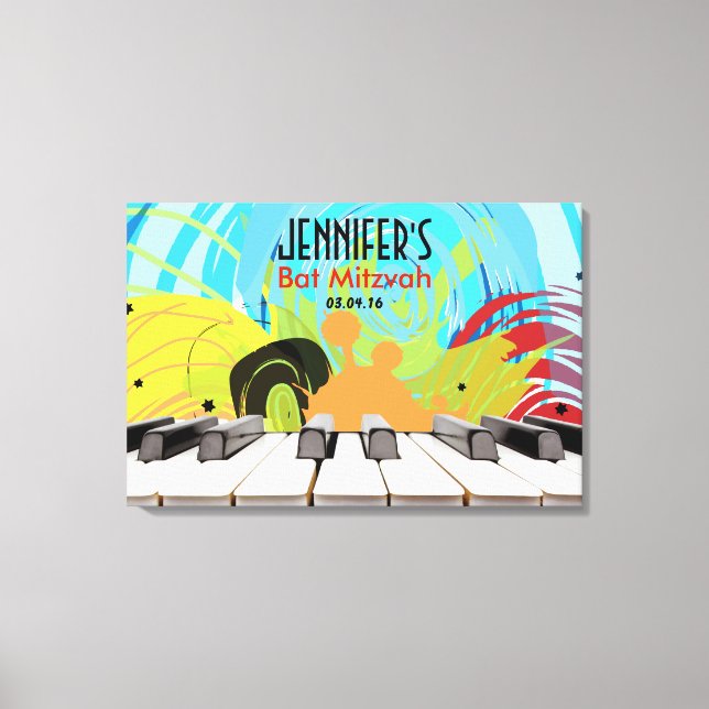 Piano Player Girl Bat Mitzvah Sign-In Board Leinwanddruck (Vorderseite)