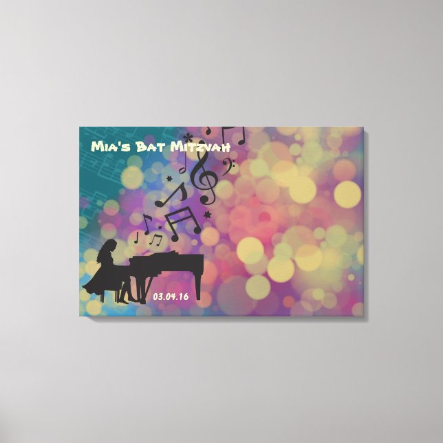 Piano Player Girl Bat Mitzvah Sign-In Board Leinwanddruck (Vorderseite)