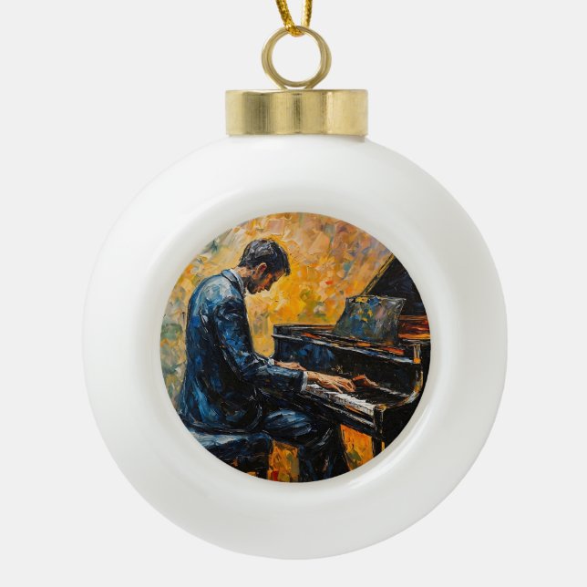 Piano Player - Ölgemälde Keramik Kugel-Ornament (Vorderseite)
