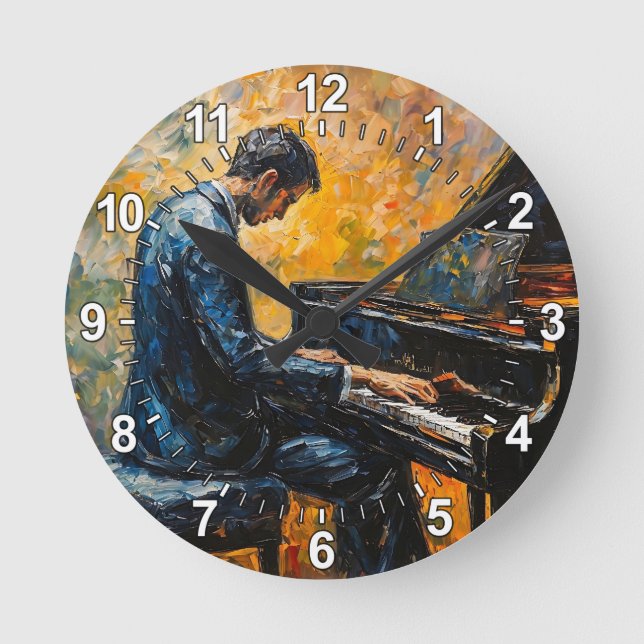 Piano Player - Ölgemälde Runde Wanduhr (Vorderseite)