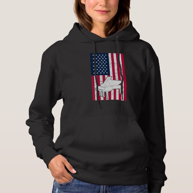 Piano Player Piano American Flag Patriotic Pianist Hoodie (Vorderseite)