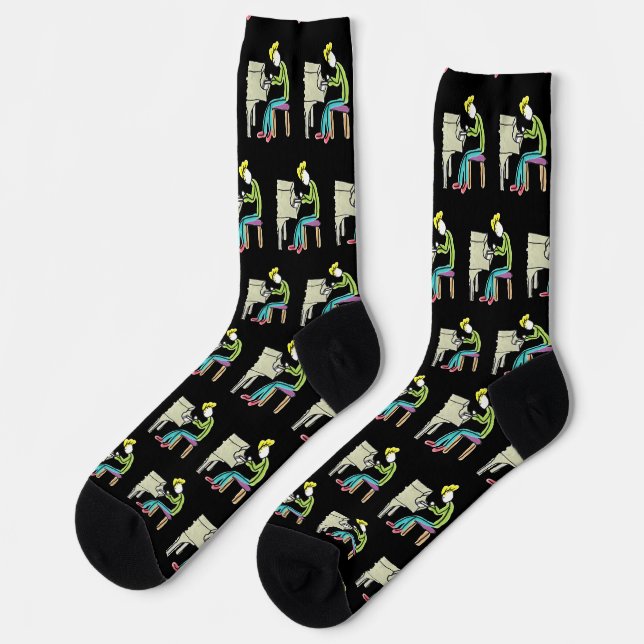 Piano Playing Stickman Socken (Linkes Detail)