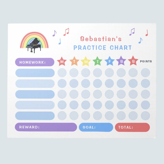 Piano Praxis Musiknoten Rainbow Rewards Chart Notizblock (Von Creator hochgeladen)