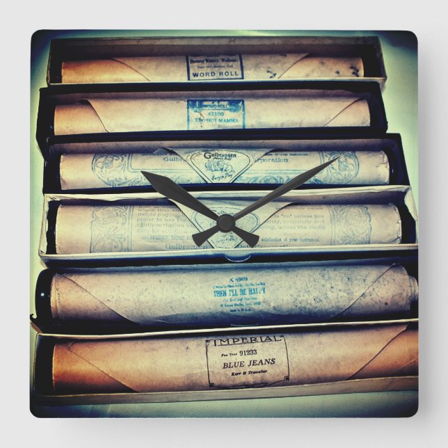 Piano-Rolls Quadratische Wanduhr (Vorderseite)