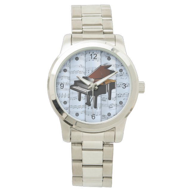 Piano ~ RollSheet Music ~ Blue Tint Hintergrund Armbanduhr (Vorderseite)