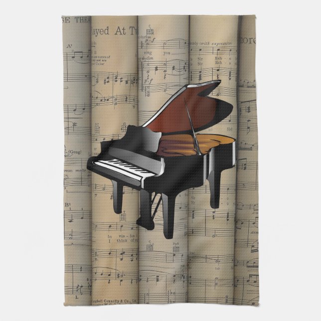 Piano~ rollte Notenen-Hintergrund ~ Musical Geschirrtuch (Vertikal)