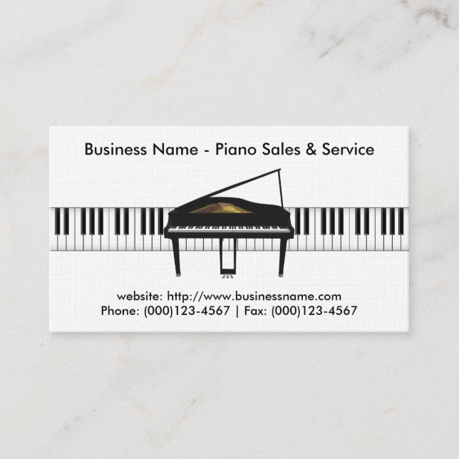Piano Sales Business Card: Piano 3D-Modell Visitenkarte (Vorderseite)