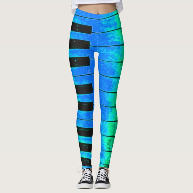 PIANO-Schlüssel Schwarz-Blau-Leggings Leggings (Vorderseite)