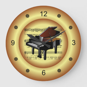~ Piano ~ Sheet Music ~ Gold Background ~ Große Wanduhr