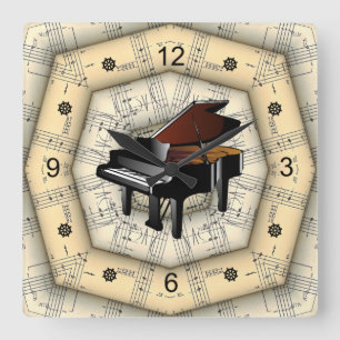 Piano ~ Strange Musical Design ~ Unique ~ Quadratische Wanduhr