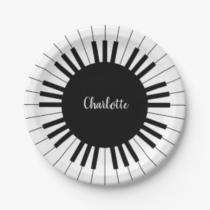 Piano-Tasten in Schwarz und Weiß mit eigenem Name Pappteller
