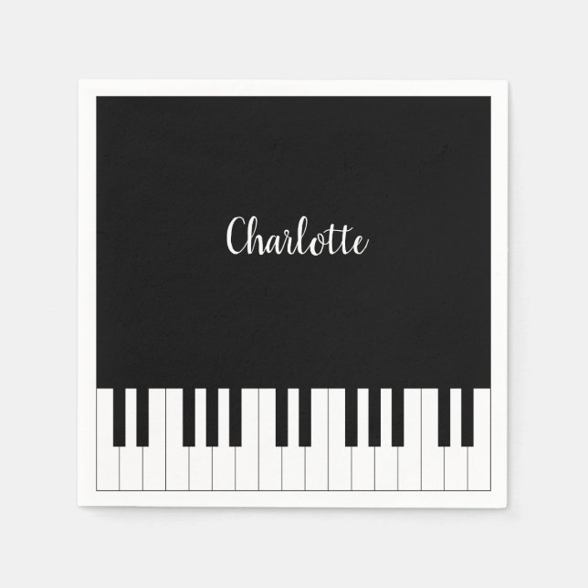 Piano-Tasten in Schwarz und Weiß mit eigenem Namen Serviette (Vorderseite)