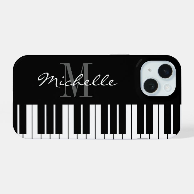 Piano-Tasten, schwarz und weiß, monogramm iPhone 1 15 Hülle (Rückseite (Horizontal))