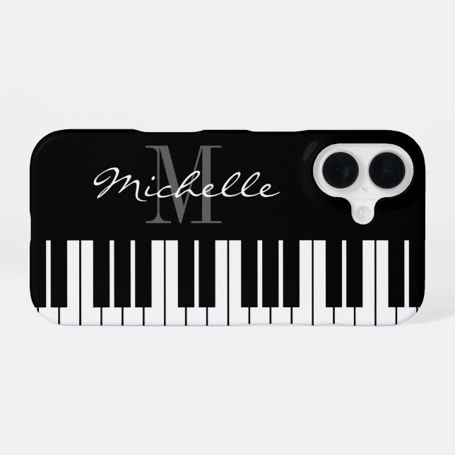 Piano-Tasten, schwarz und weiß, monogramm iPhone 1 iPhone 16 Hülle (Rückseite (Horizontal))
