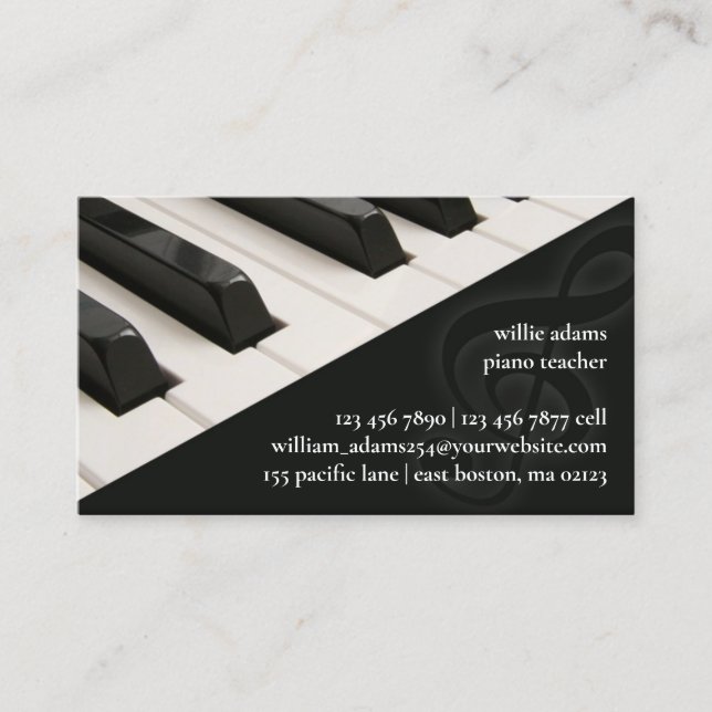 Piano Teacher Business Card Visitenkarte (Vorderseite)