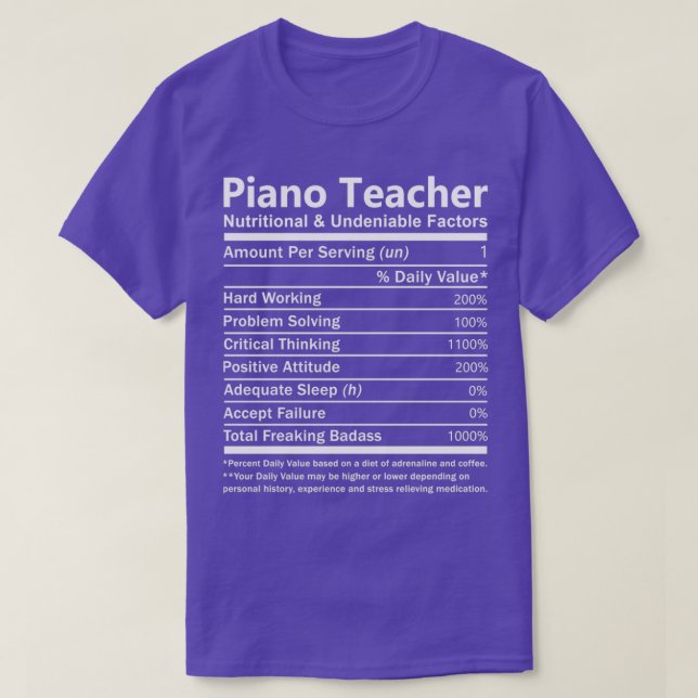 Piano Teacher Ernährung und unverzichtbare Faktore T-Shirt (Design vorne)