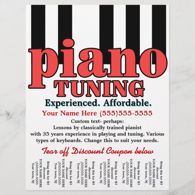 Piano Tuning. Tastatur. Musikunterricht. Reißblech Flyer (Vorne)