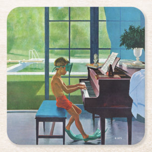 Piano-Übung am Pool Rechteckiger Pappuntersetzer