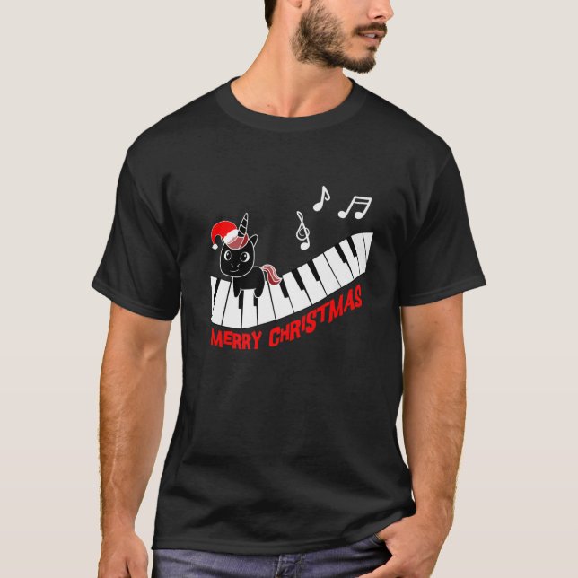 Piano Unicorn Piano Funny Animals Musik Meri Chri T-Shirt (Vorderseite)