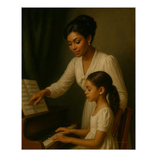 Piano-Unterricht mit Mutter Tochter Elegant Nostal Poster