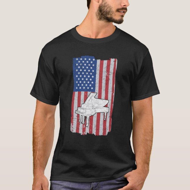 Piano Usa Flag Piano Player Pianist T-Shirt (Vorderseite)