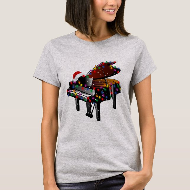 Piano Weihnachtsmannmütze Weihnachtsbaum Lieben zu T-Shirt (Vorderseite)