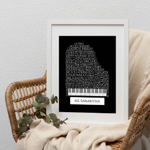 Piano Word Cloud-Geschenk für Klavierlehrer Poster