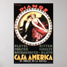 PIANOS CASA AMERICA 1930 Vintag Theater Musical Poster