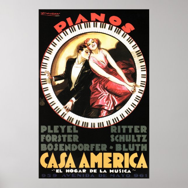 PIANOS CASA AMERICA 1930 Vintag Theater Musical Poster (Vorne)