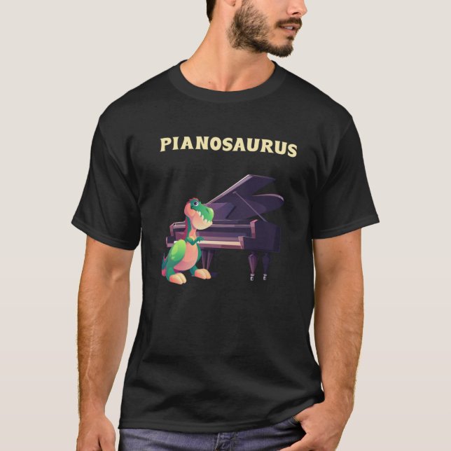 Pianosaurus Kid Piano Player Dino T-Shirt (Vorderseite)
