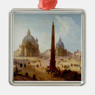Piazza Del Popolo, Rom (Öl auf Leinwand) Ornament Aus Metall