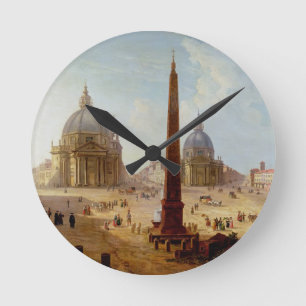 Piazza Del Popolo, Rom (Öl auf Leinwand) Runde Wanduhr