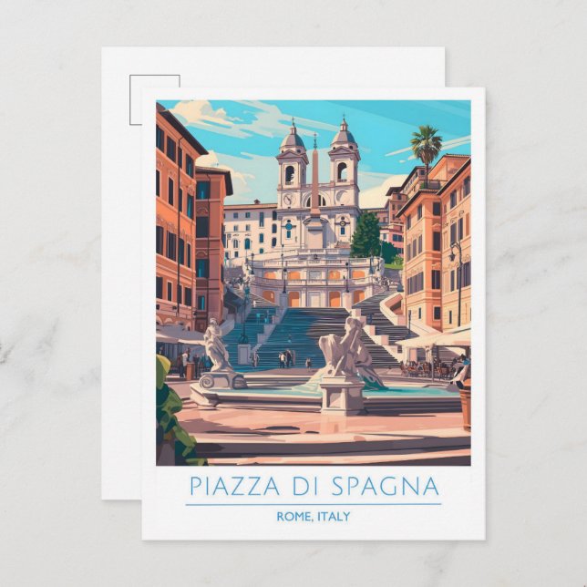 Piazza di Spagna Rom Italien Vintage Postkarte (Vorne/Hinten)