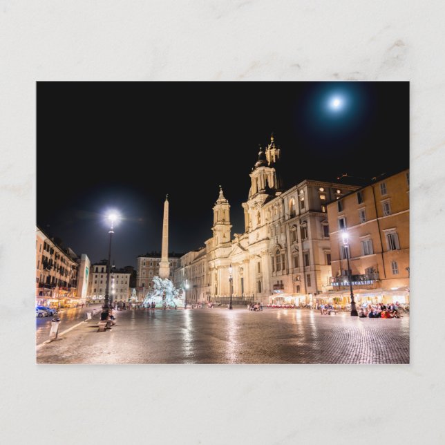 Piazza Navona bei Nacht unter Vollmond - Rom Postkarte (Vorderseite)