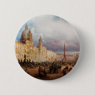 Piazza Navona Rom Markt 1850er Jahre Kunst Button