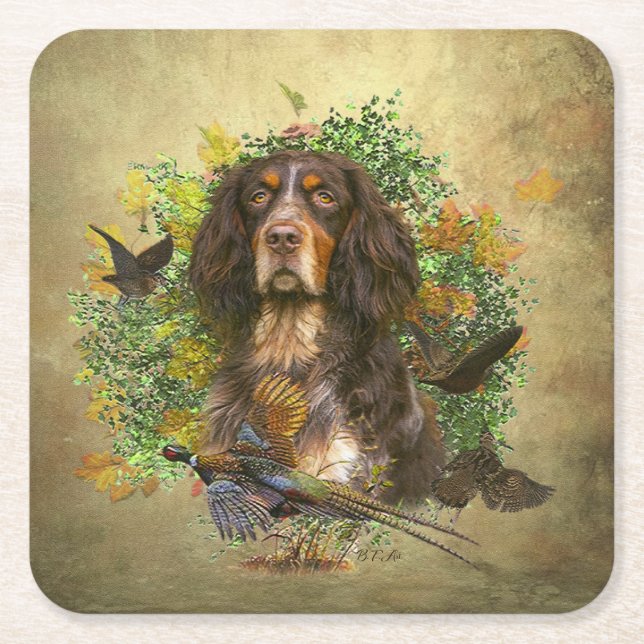 Picardie Spaniel , Jagdsaison Rechteckiger Pappuntersetzer (Vorderseite)