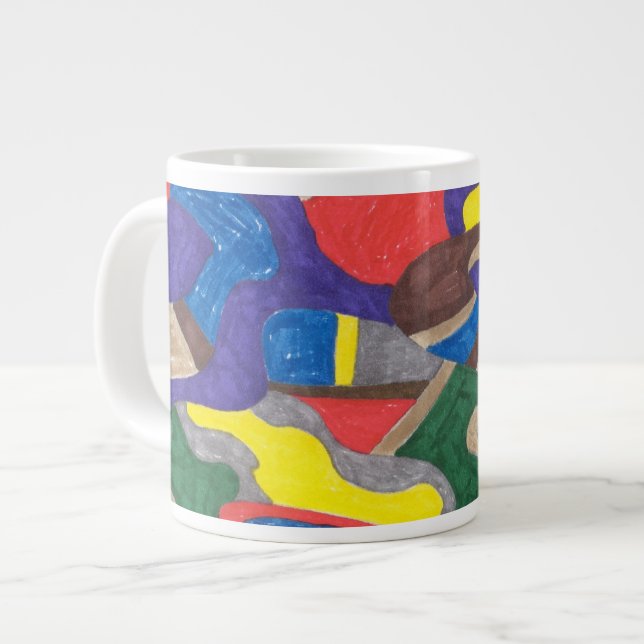 "Picasso Cat" Abstrakte Kunst Jumbo-Tasse (Vorderseite Links)