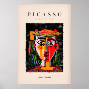 Picasso Frau mit Hut Rotes gelbes Gesicht Porträt Poster