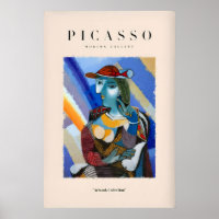 Picasso Frau roter Hut blaues Gesicht Porträt Druc